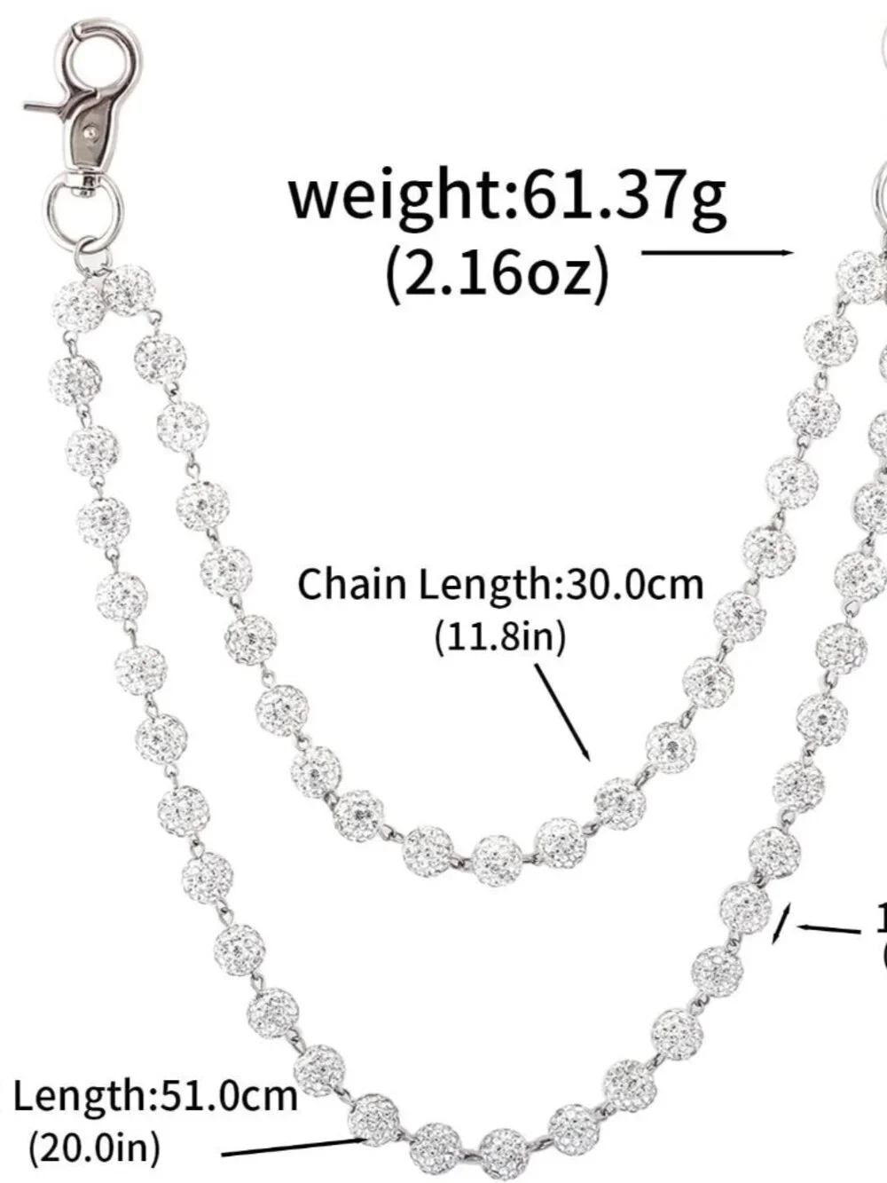 Rhinestone Ball Jeans Chain, Double Layer Crystal Waist Chain, Silver & Blue Spa